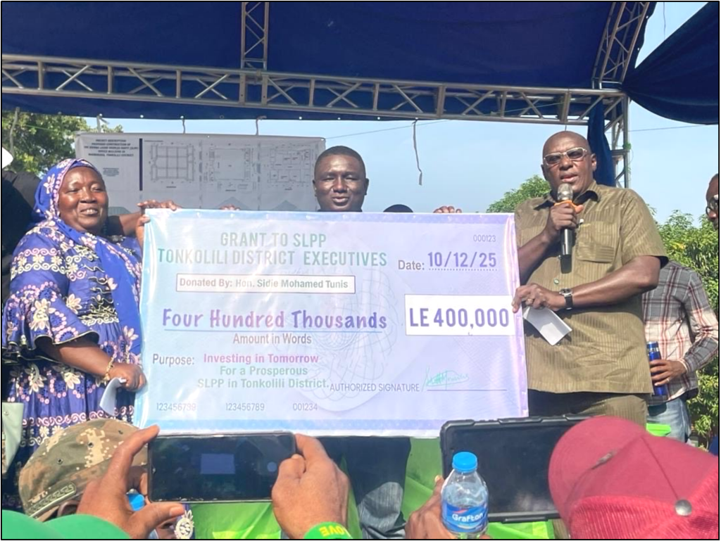Hon. Sidie Tunis injected NLe400,000 and building materials into SLPP Tonkolili